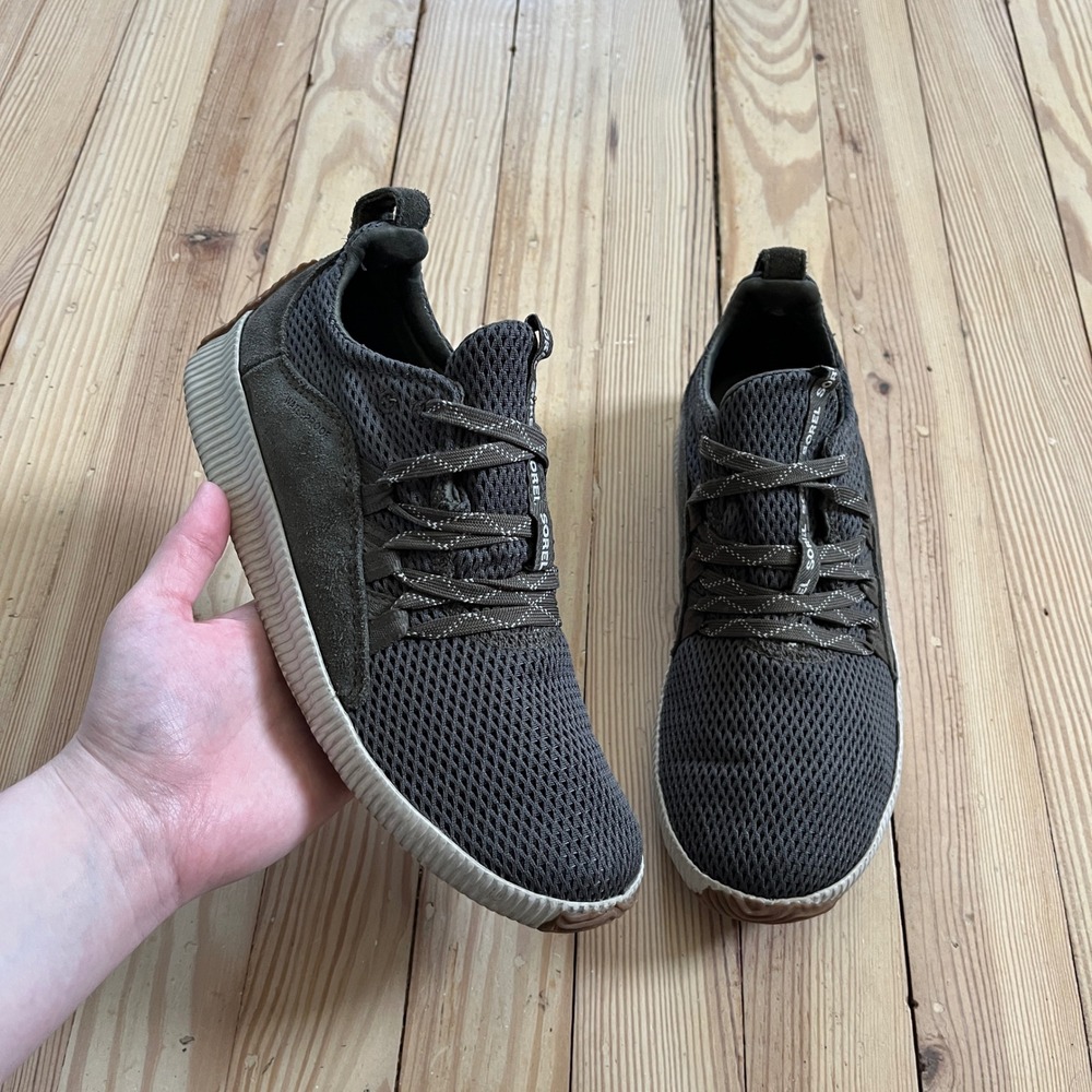 Sorel Out N About Plus Lace Waterproof Sneakers Grey Green NL3257-326 Womens 8